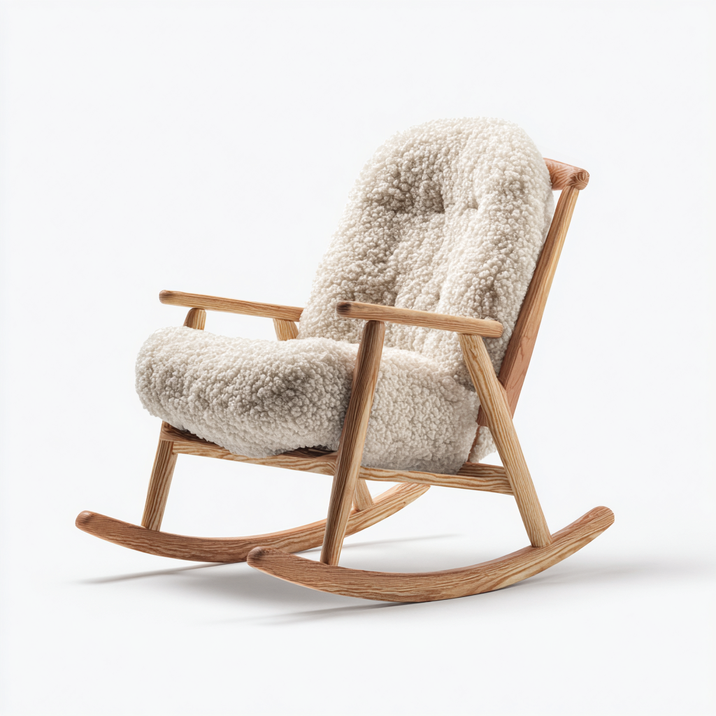 Fauteuil à bascule en bois et tissu 75x60x95 cm - beige - adapté au salon - design confortable-Placidnest