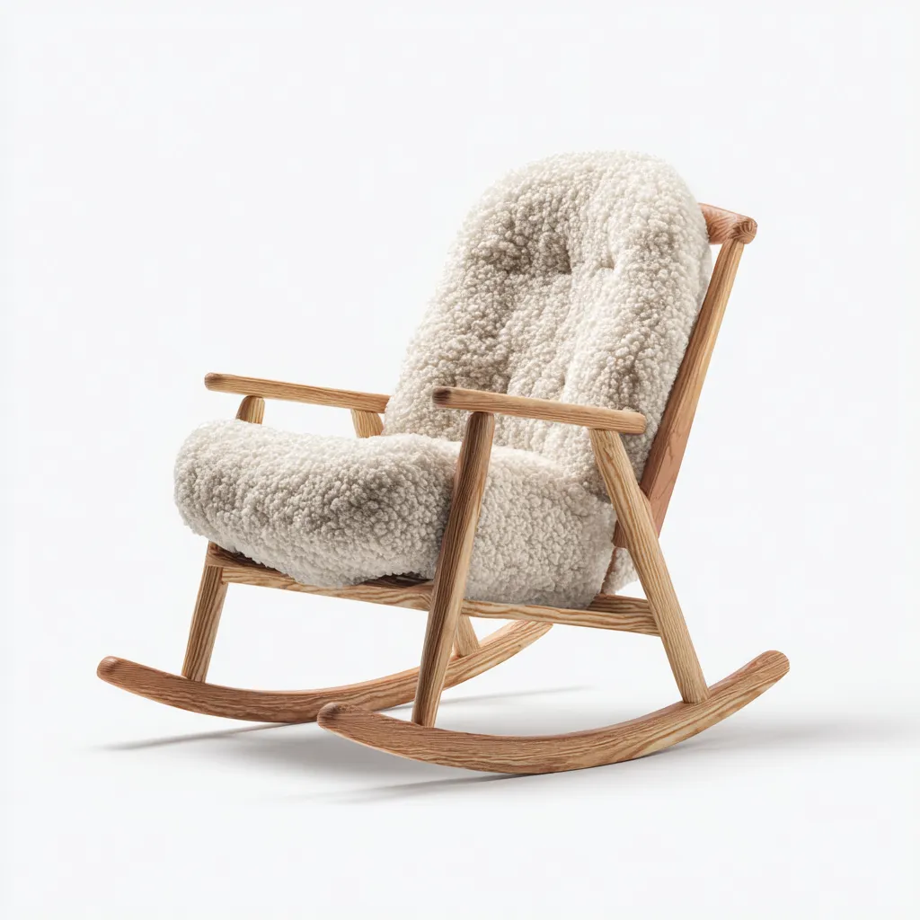 Fauteuil à bascule en bois et tissu 75x60x95 cm - beige - adapté au salon - design confortable-Placidnest