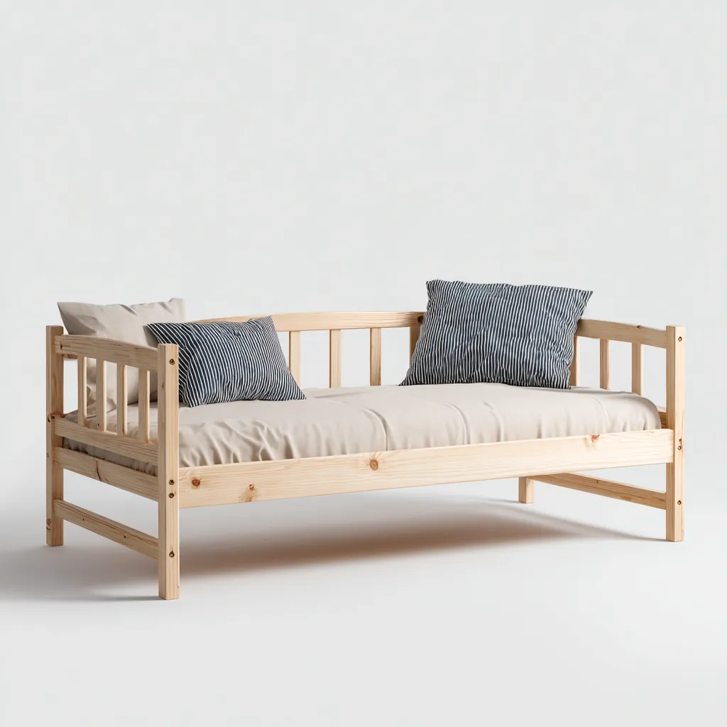 Canapé lit - pin naturel 200x90x82 cm - bois naturel - beige - pour chambre - design minimaliste-Placidnest