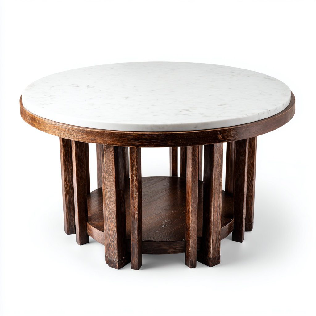 Table basse en marbre et bois 85x85x45 cm - blanc - marron - pour salon - design moderne élégant-Placidnest