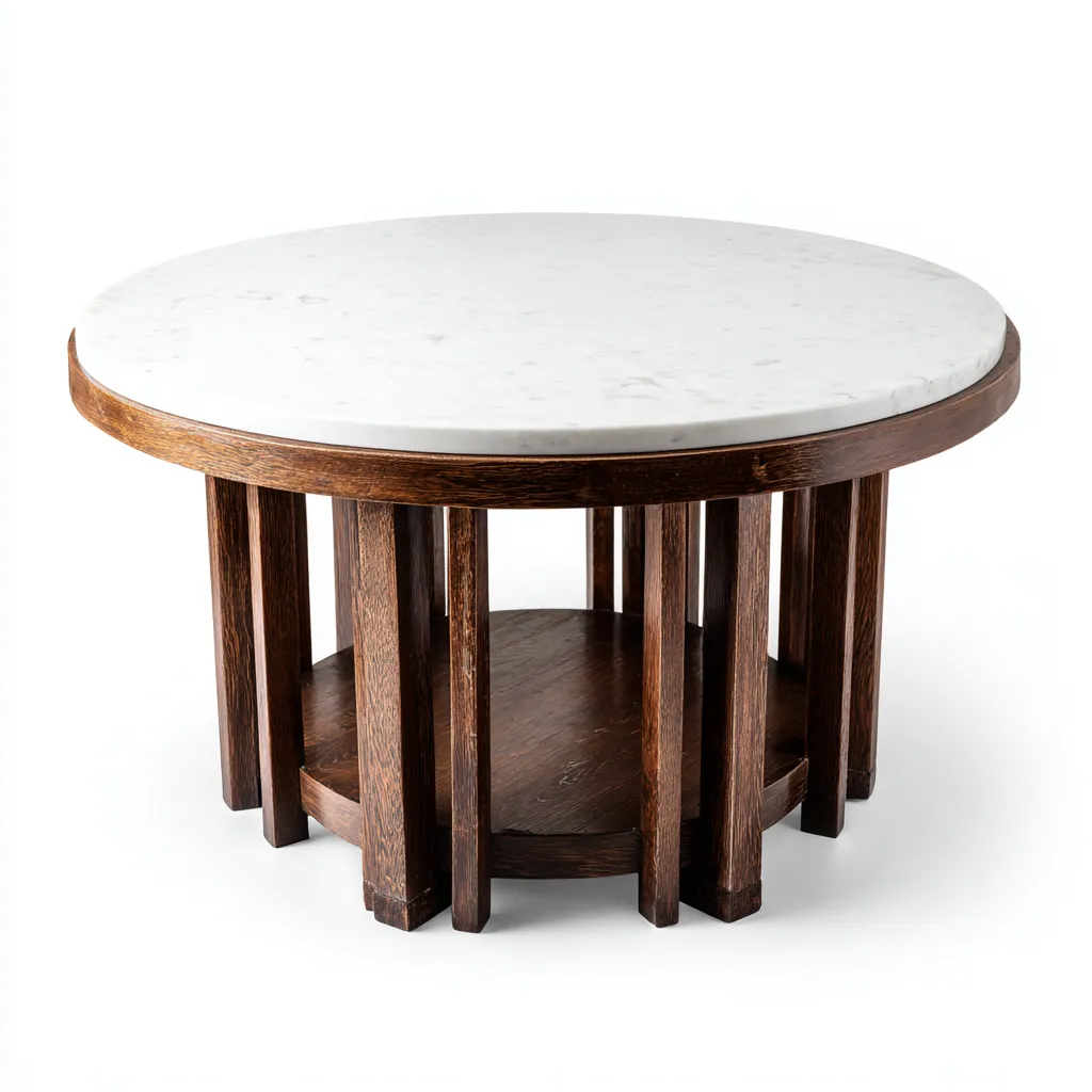 Table basse en marbre et bois 85x85x45 cm - blanc - marron - pour salon - design moderne élégant-Placidnest