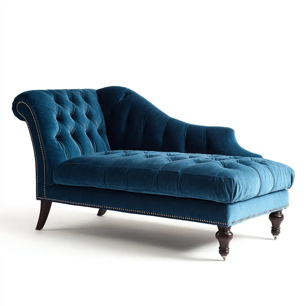 Chaise longue en velours 170x78x90 cm - bleu - adaptée au salon - style classique capitonné-Placidnest