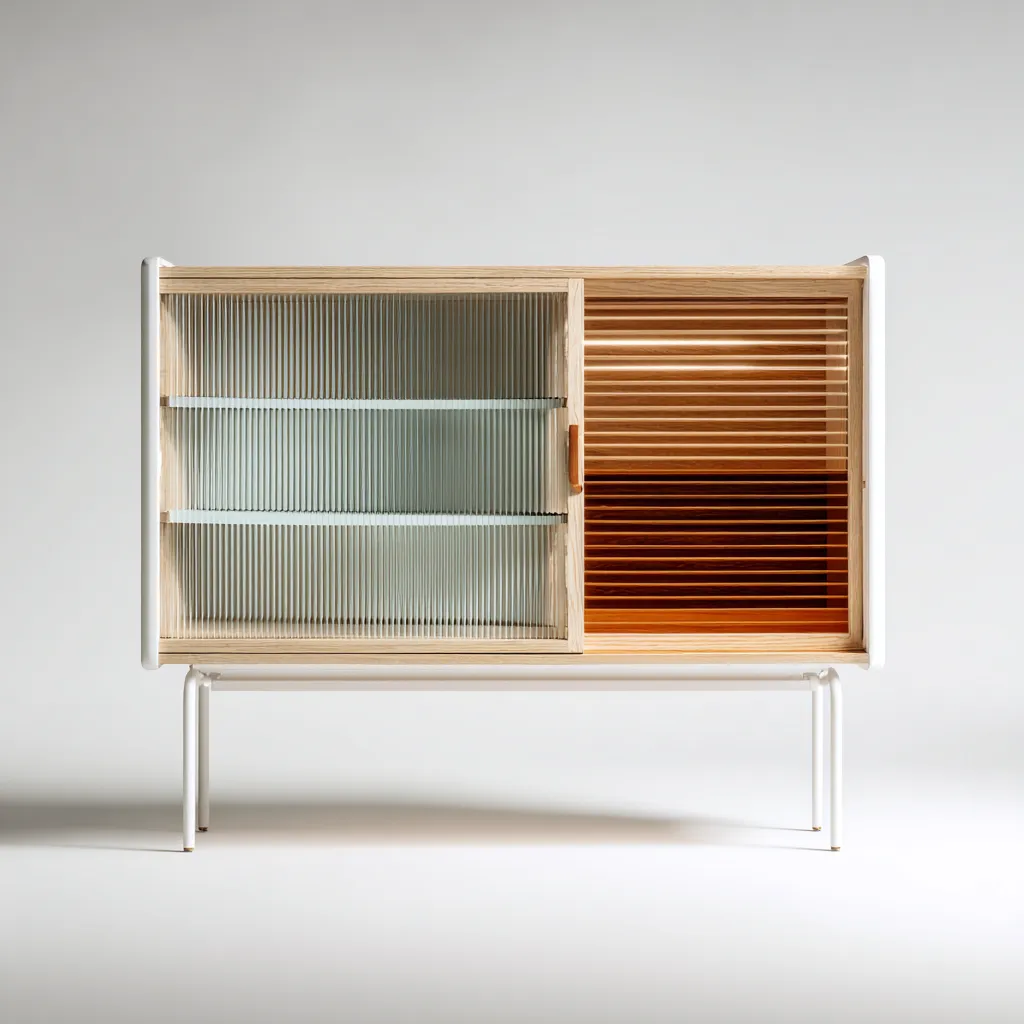 Vitrine - bois verre 100x38x120 cm - naturel - blanc - adaptée pour cuisine - style moderne-Placidnest