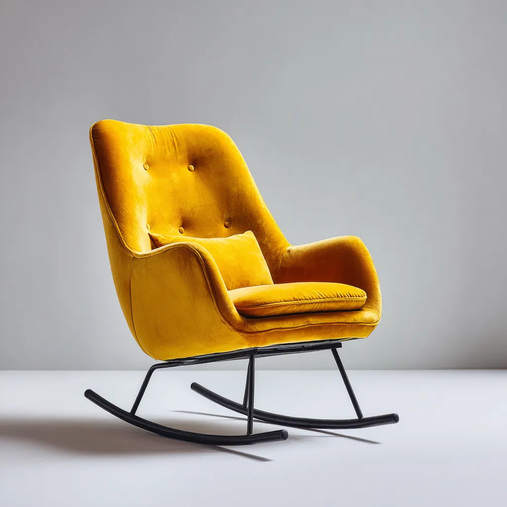 Fauteuil à bascule velours 76x68x96 cm - jaune - usage salon - design moderne confortable-Placidnest