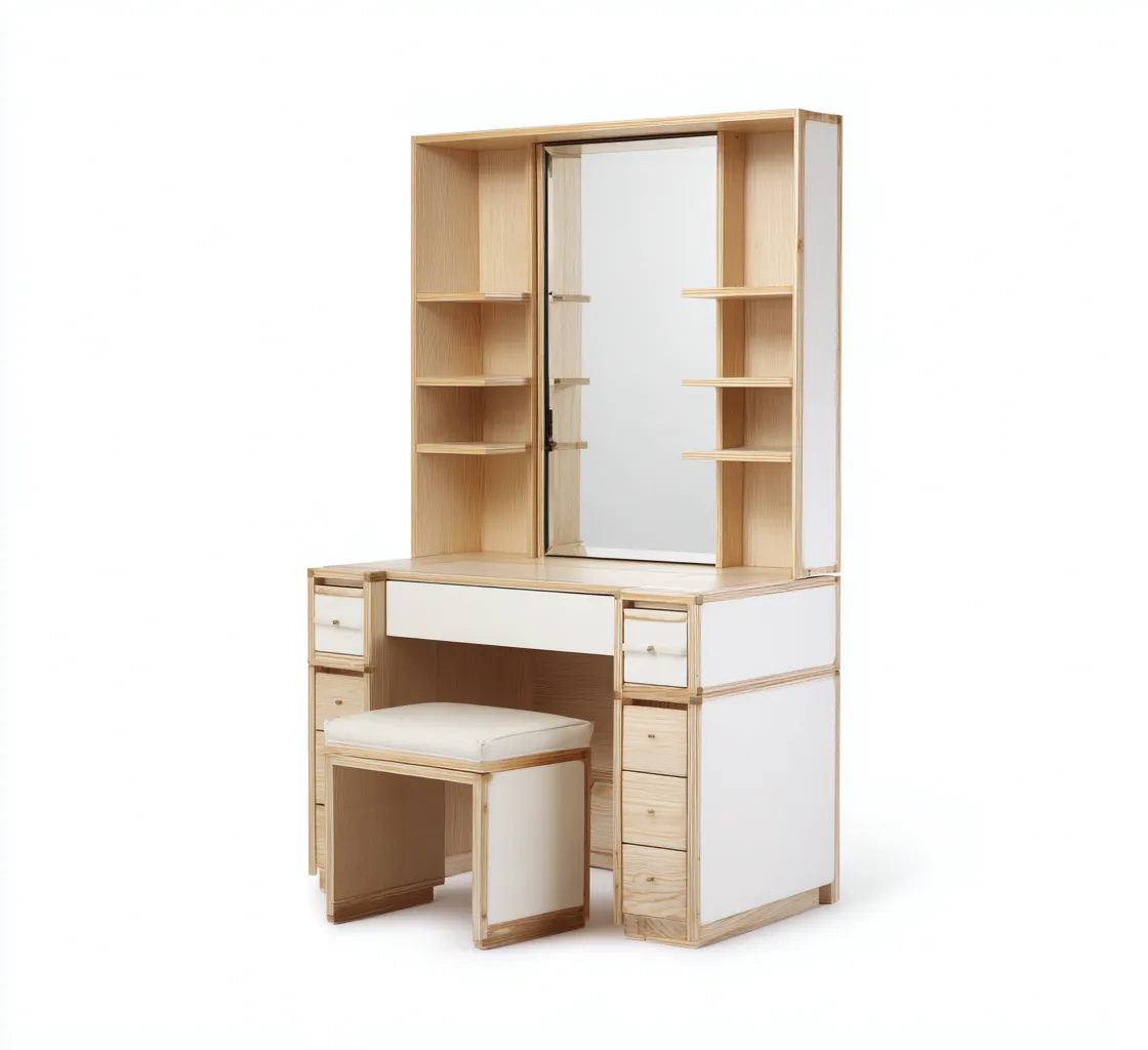 Coiffeuse 110x45x165 cm - bois clair - blanc - pour chambre - design contemporain-Placidnest