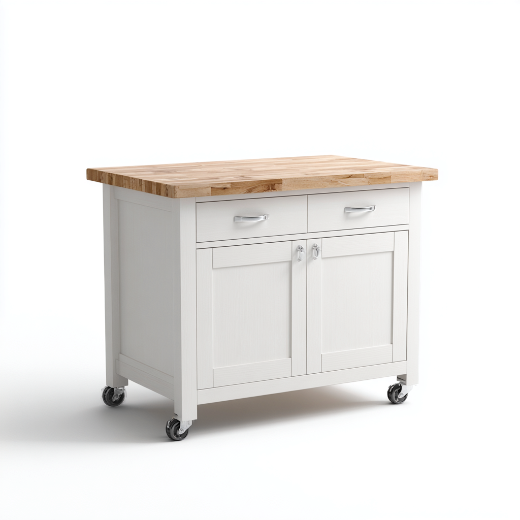 Îlot de cuisine - bois métal 110x60x90 cm - blanc - bois - adapté pour cuisine - design moderne-Placidnest