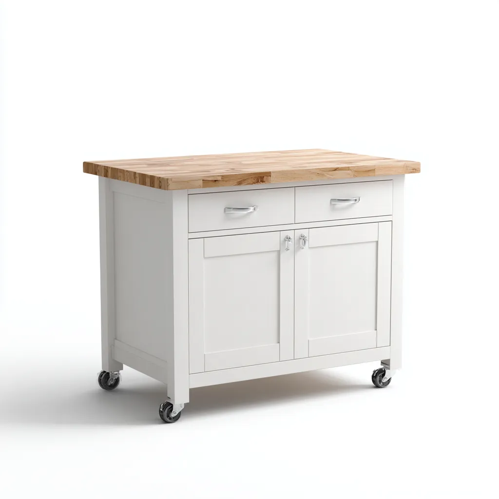 Îlot de cuisine - bois métal 110x60x90 cm - blanc - bois - adapté pour cuisine - design moderne-Placidnest