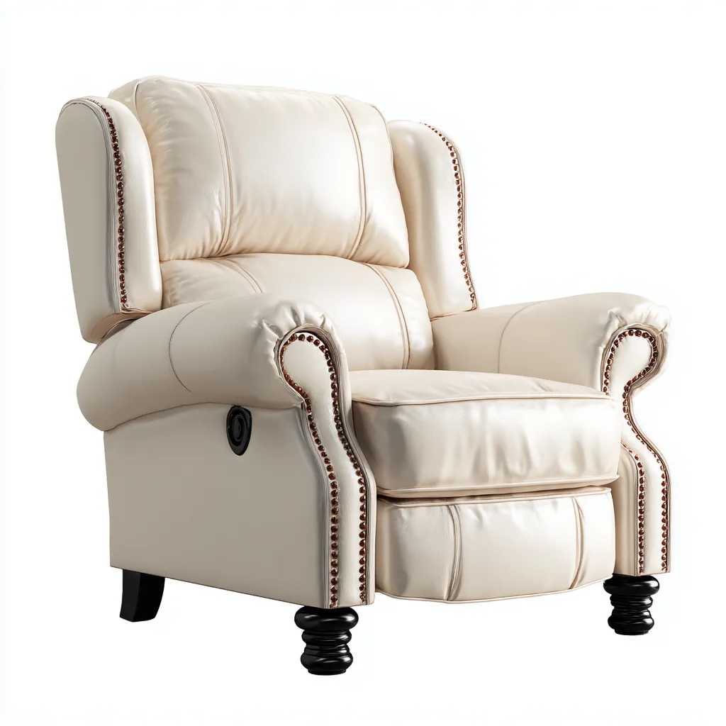 Fauteuil relax simili cuir 98x92x106 cm - crème - usage salon - design classique élégant-Placidnest