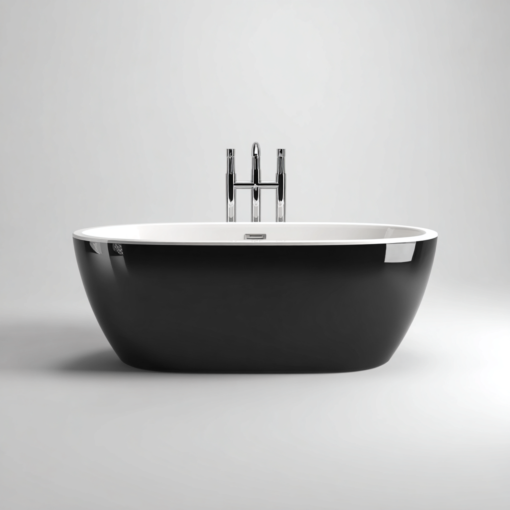 Baignoire acrylique 165x75x58 cm - noir - blanc - design moderne - adapté à la salle de bain-Placidnest