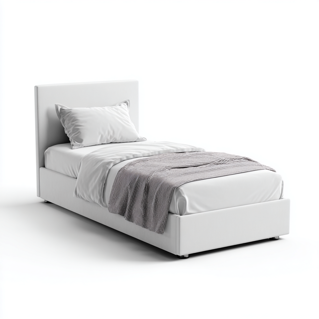 Lit simple tissu 205x100x98 cm - blanc - pour chambre - design moderne-Placidnest