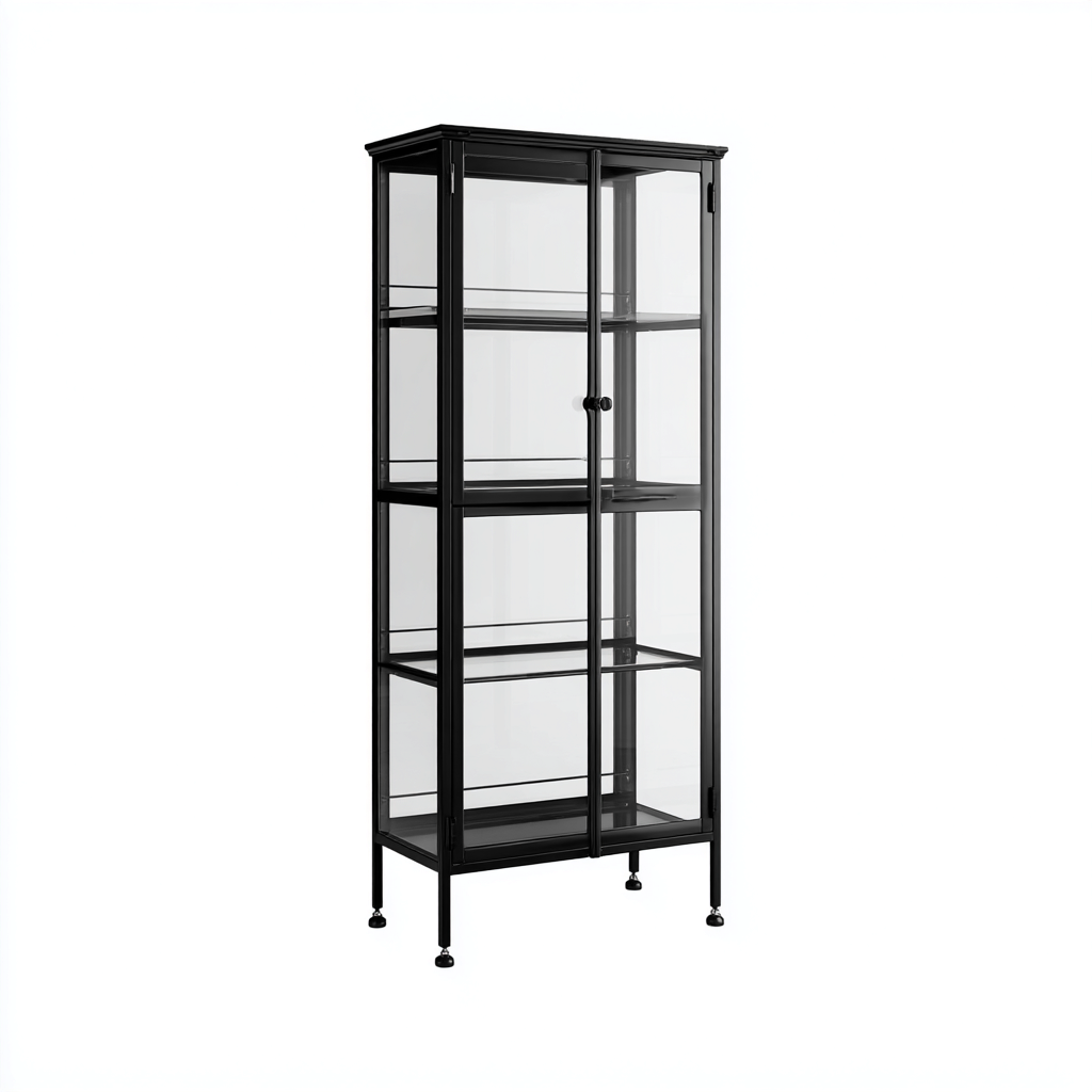 Vitrine - métal verre 65x35x170 cm - noir - adaptée pour cuisine - design moderne-Placidnest