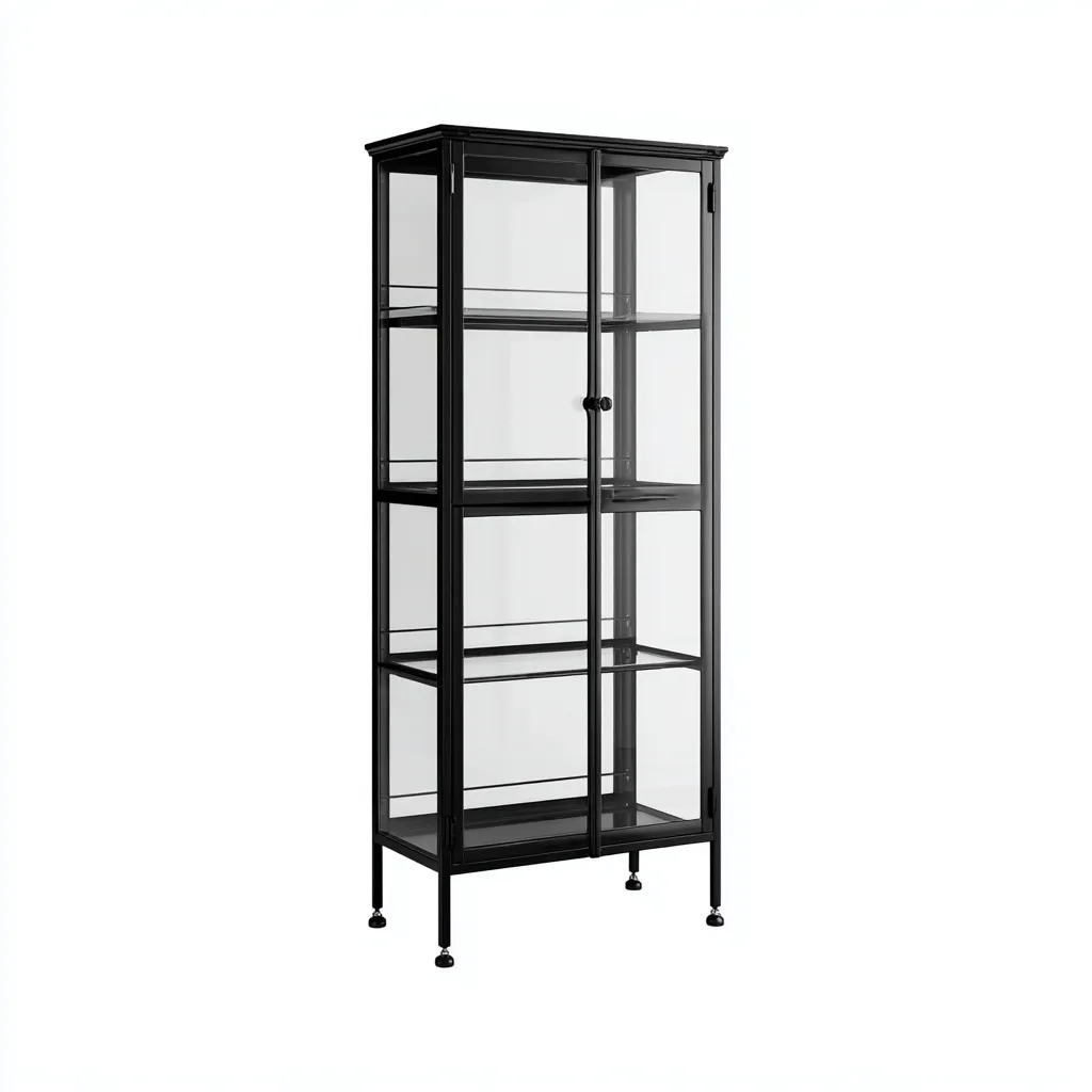 Vitrine - métal verre 65x35x170 cm - noir - adaptée pour cuisine - design moderne-Placidnest