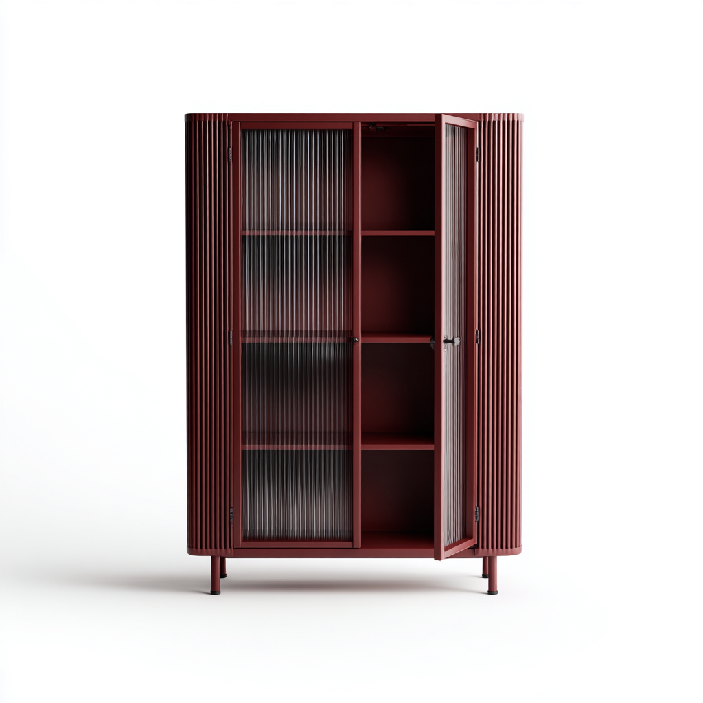 Vitrine - métal verre 90x40x150 cm - rouge foncé - adaptée pour cuisine - style moderne-Placidnest