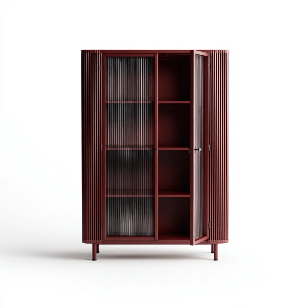 Vitrine - métal verre 90x40x150 cm - rouge foncé - adaptée pour cuisine - style moderne-Placidnest