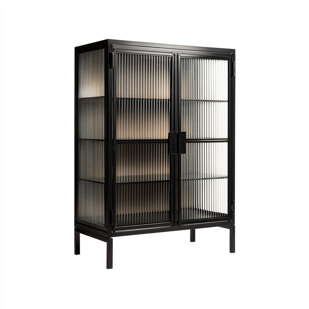 Vitrine - métal verre 85x40x150 cm - noir - adaptée pour cuisine - design moderne-Placidnest