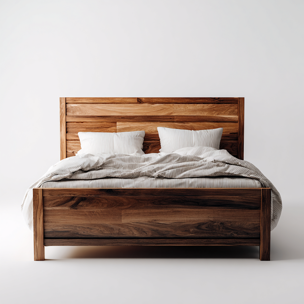 Lit double - bois massif 205x160x110 cm - brun naturel - pour chambre - design moderne-Placidnest