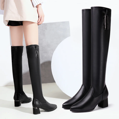 (🔥50% отстъпка днес - не пропускайте!)⏰ - Меки и удобни плюшени ботуши над коляното от естествена кожа - Ергономичен дизайн (предотвратява разширяването на вените)