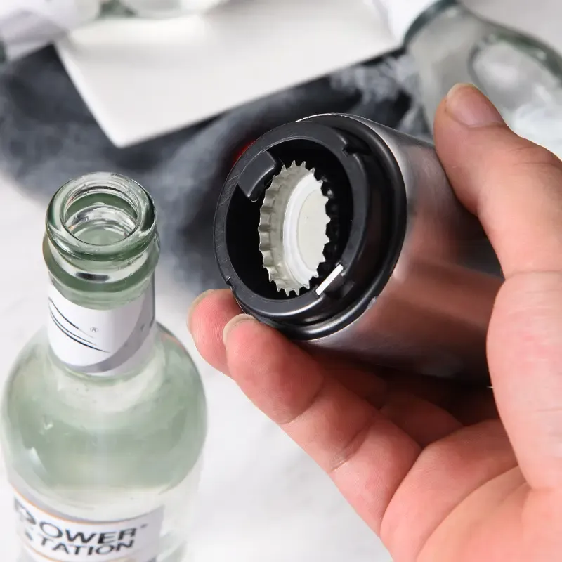 Premium Beer Bottle Opener (Silver), MagneticAutomatic Stainless Steel Push Down Opener, NoCap Can Escape, Quick Open Cap for KitchenHome Bar Restaurant Household Utensils
