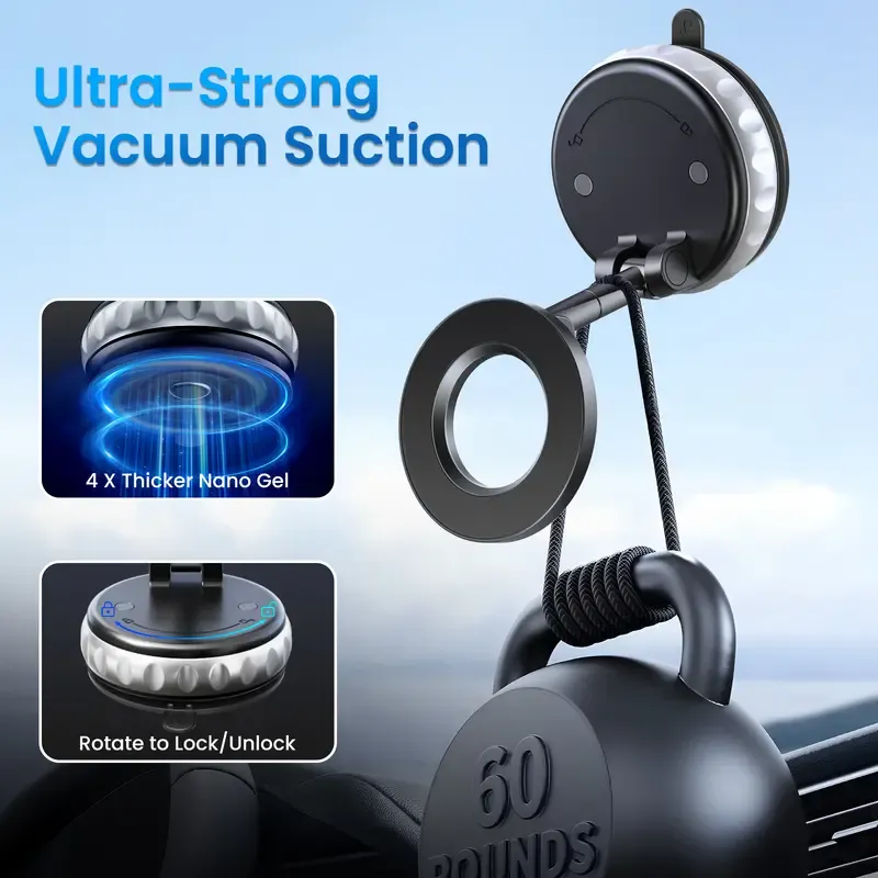 🏆 50K+ SOLD! – Almost Gone-2025 Upgrade Magnetic Car Phone Holder, 360oRotation & Extension, Car Vacuum Phone HolderMount with One-Step Lock, Compact & StableDesign, Car Accessories