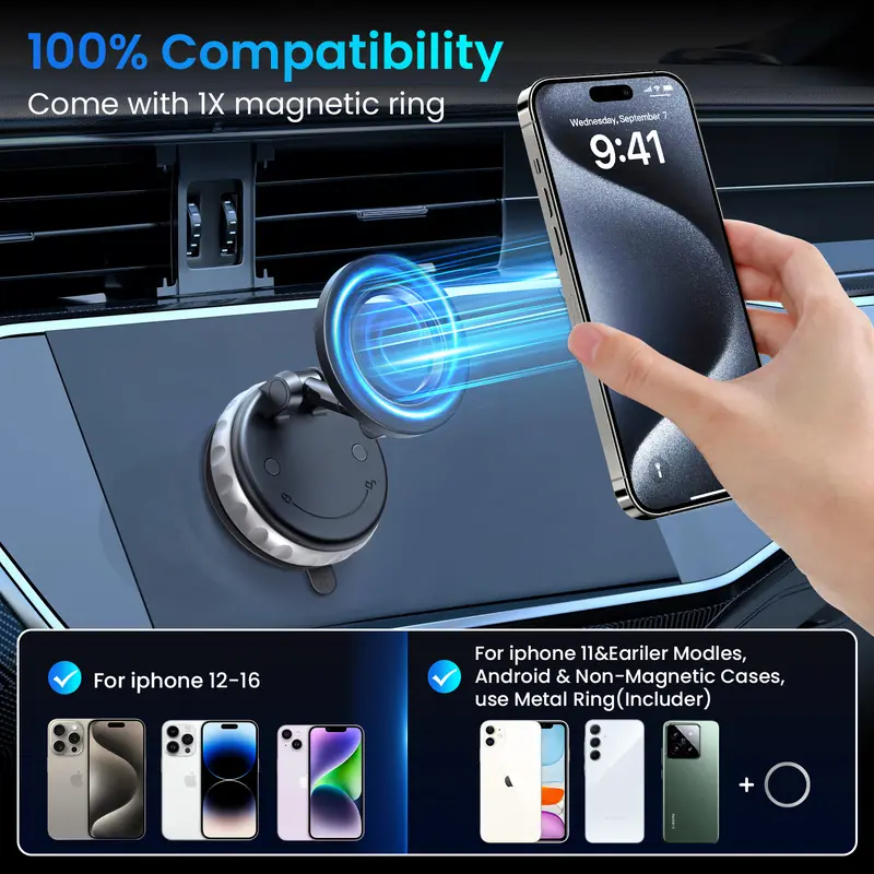 🏆 50K+ SOLD! – Almost Gone-2025 Upgrade Magnetic Car Phone Holder, 360oRotation & Extension, Car Vacuum Phone HolderMount with One-Step Lock, Compact & StableDesign, Car Accessories