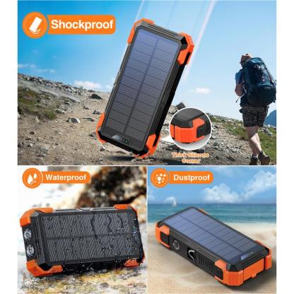 Sudrov 42800 mAh Solar Charger Power Bank Wireless Charger Built in 4 Cables 7 Outputs 15 Watts Fast Charging Power Bank for All Mobile Devices 3 Inputs Solar Portable Charger with Dual Flashlights, Carabiner and Thermometer