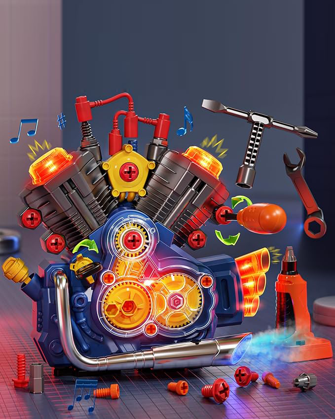 STEM engine model kit toy with cool lights and music