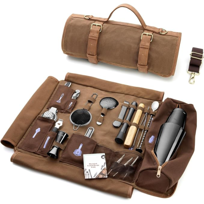 Bartender's tool kit, including cocktail shaker set