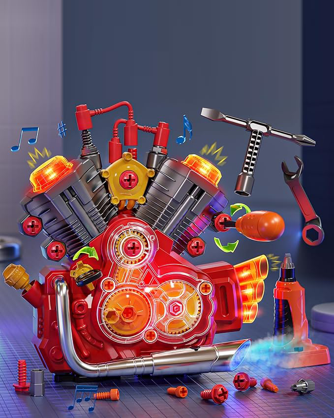 STEM engine model kit toy with cool lights and music