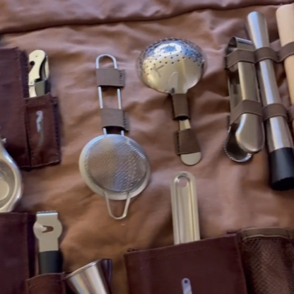 Bartender's tool kit, including cocktail shaker set