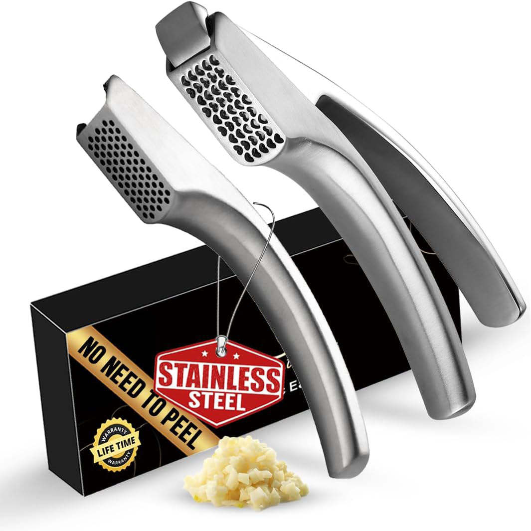 Garlic Press – No Peel Required, Stainless Steel, with Detachable Handle for Easy Crushing