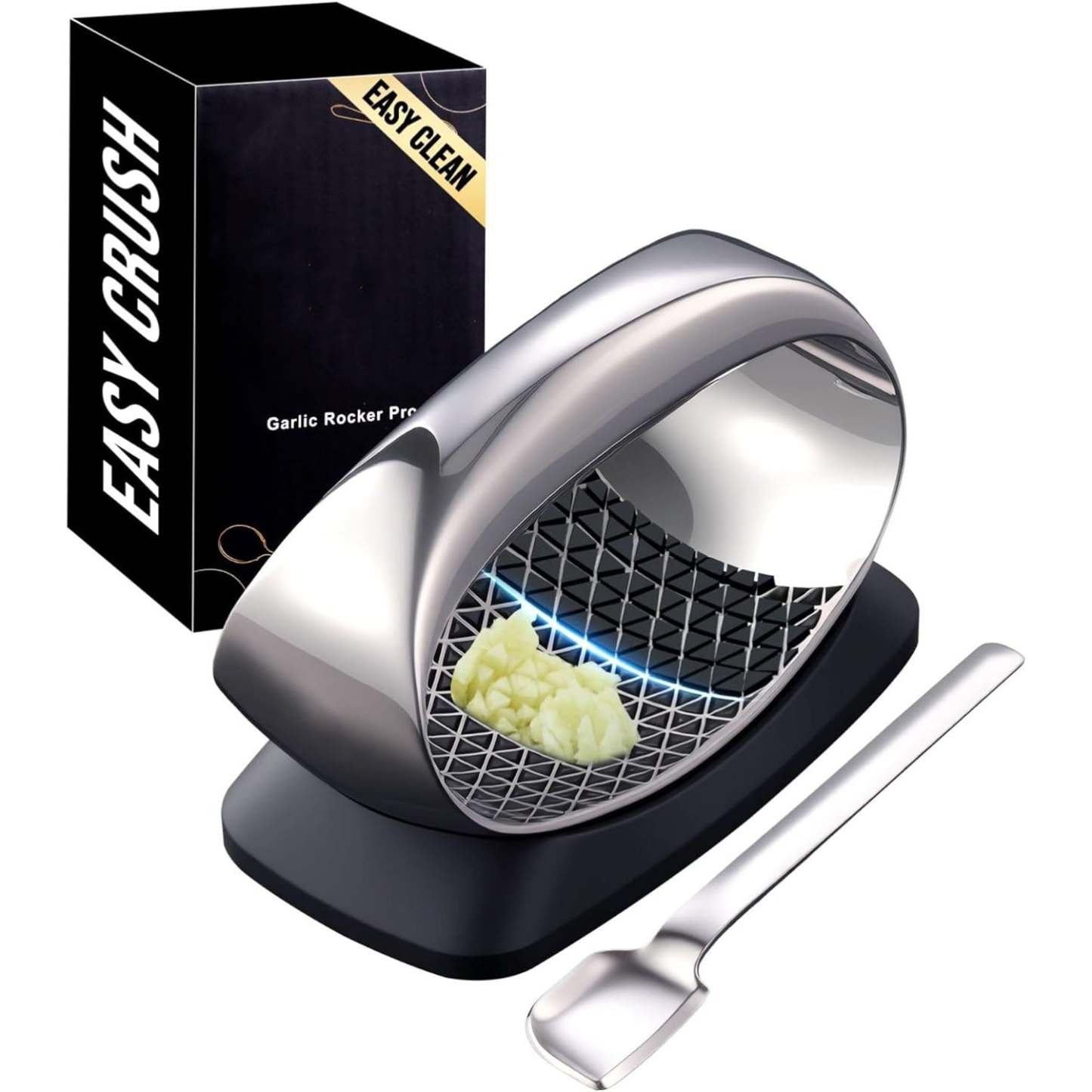 Garlic Press – No Peel Required, Stainless Steel, with Detachable Handle for Easy Crushing