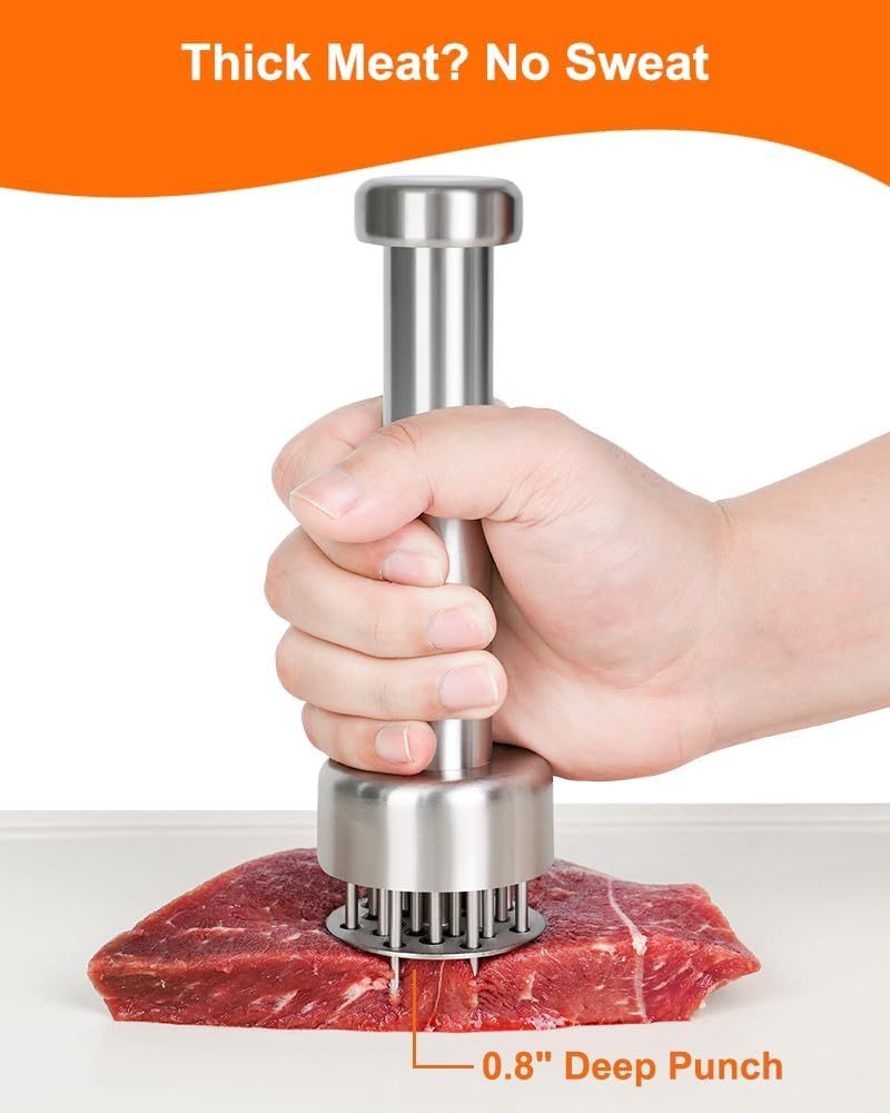 Meat Tenderizer, 304 Stainless Steel with 21 Needle Heads & Retractable Safety Guard