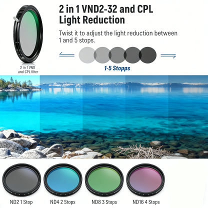 Multi-Functional Magnetic ND Filter Kit – 2-in-1 Variable ND/CPL + Magnetic ND32 + Black Mist 1/4 Filter Set
