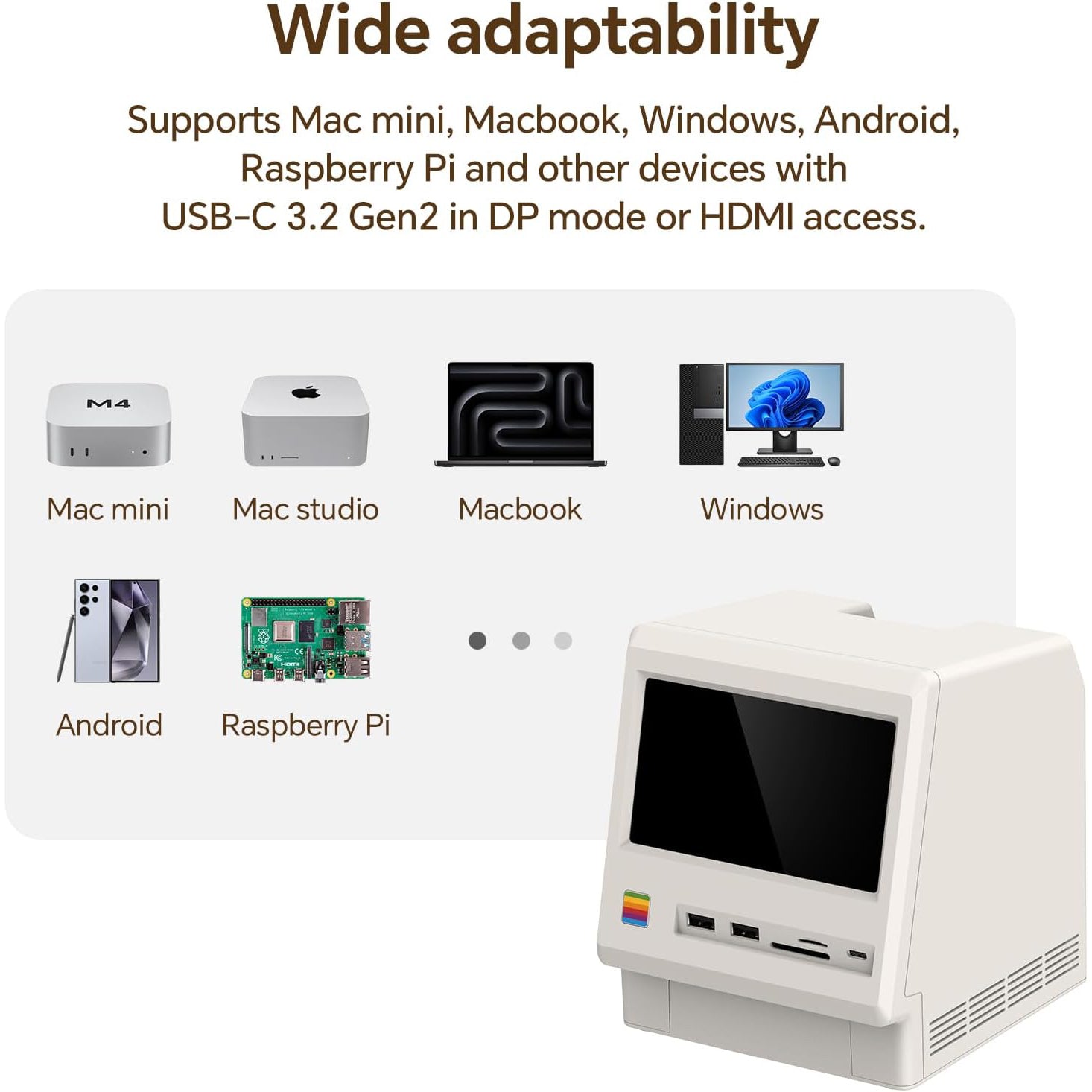 Hard Drive Enclosure with HD Display – Hub for Mac mini M4