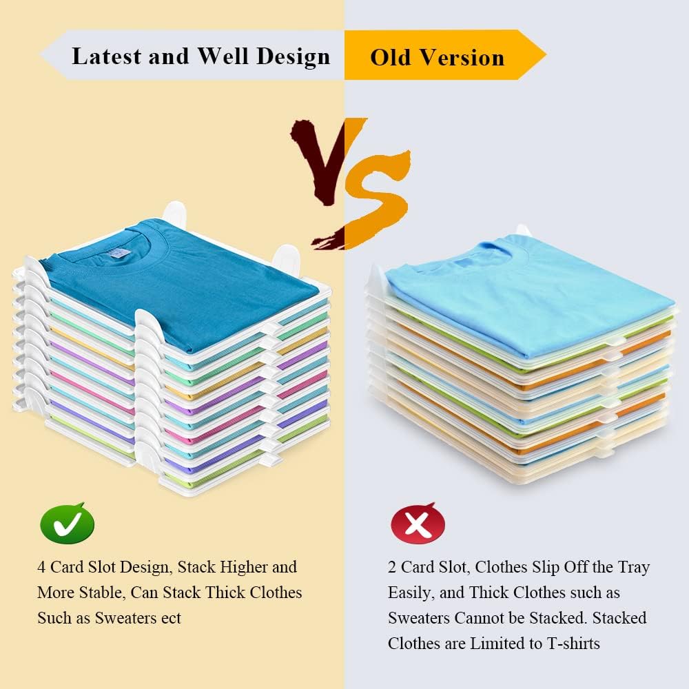 T-Shirt Organizer | Stackable Closet Organizer Rack, Shirt Folder, Easy Access, Durable, Set of 10