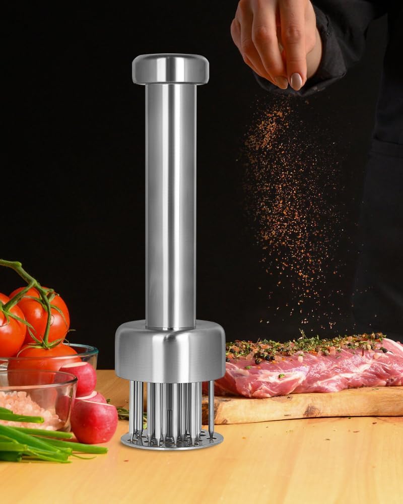 Meat Tenderizer, 304 Stainless Steel with 21 Needle Heads & Retractable Safety Guard