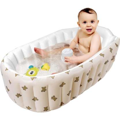 Inflatable Baby Bathtub – Built-in Air Pump, Portable Travel Bathtub with Back Support