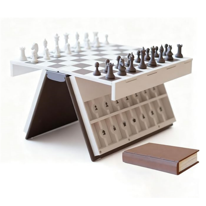 Magnetic book-shaped chess set with built-in storage