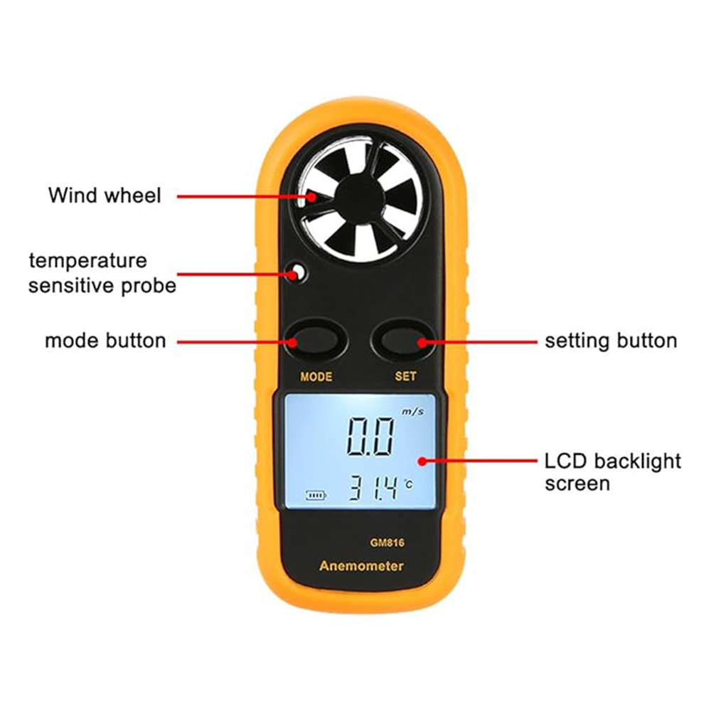 Pocket-sized handheld mini anemometer and thermometer