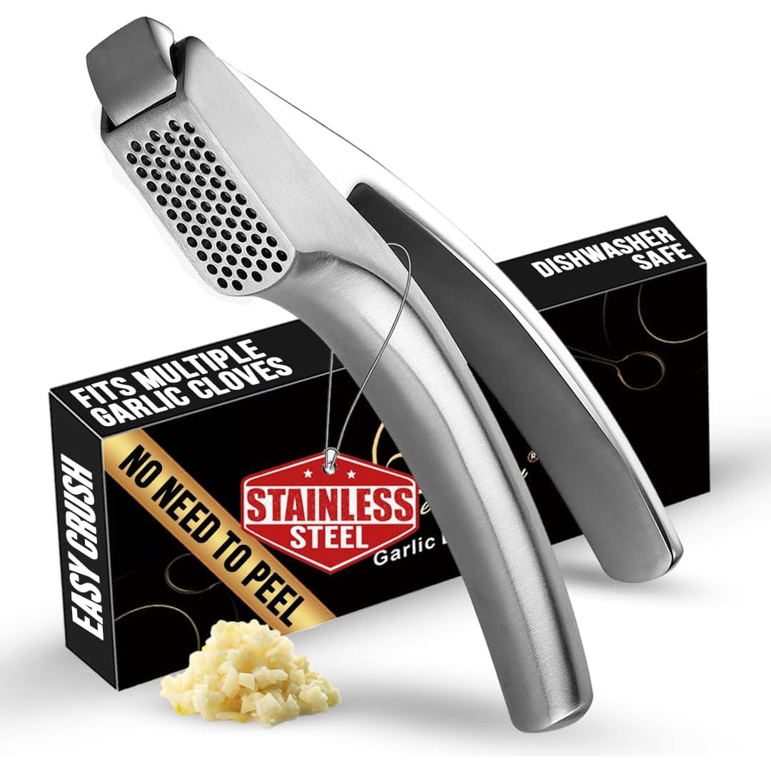 Garlic Press – No Peel Required, Stainless Steel, with Detachable Handle for Easy Crushing
