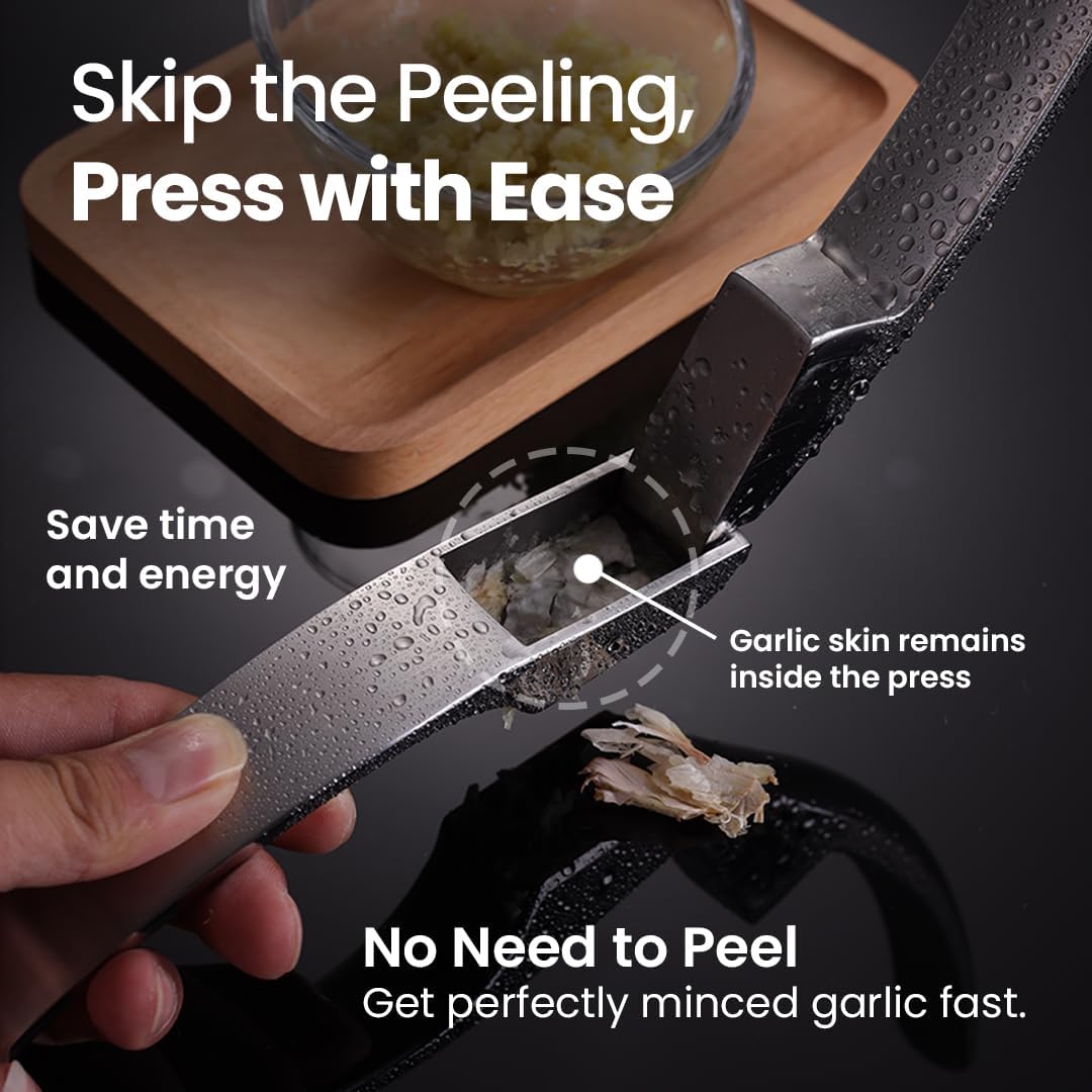 Garlic Press – No Peel Required, Stainless Steel, with Detachable Handle for Easy Crushing