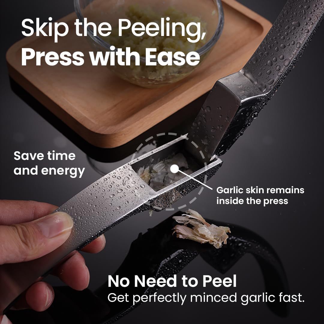 Garlic Press – No Peel Required, Stainless Steel, with Detachable Handle for Easy Crushing
