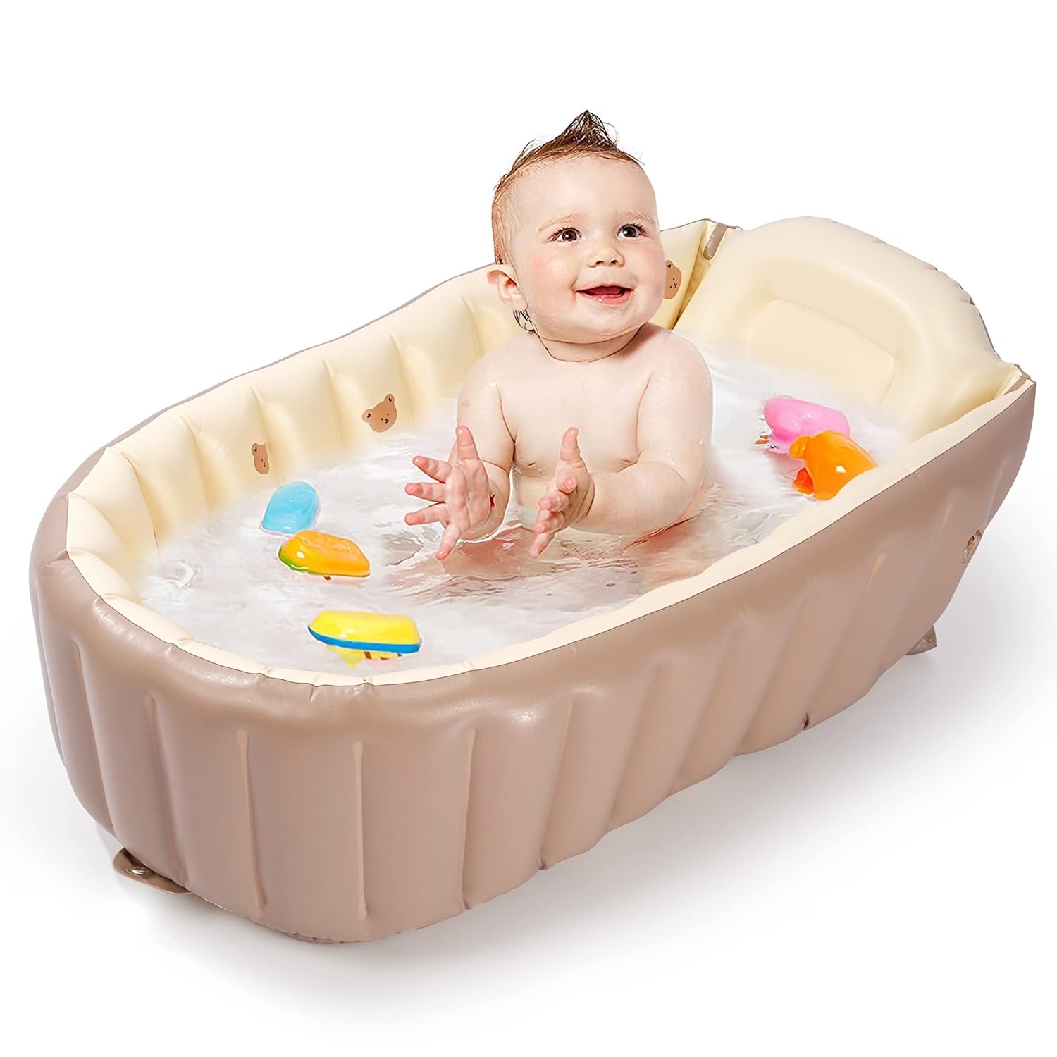 Inflatable Baby Bathtub – Built-in Air Pump, Portable Travel Bathtub with Back Support