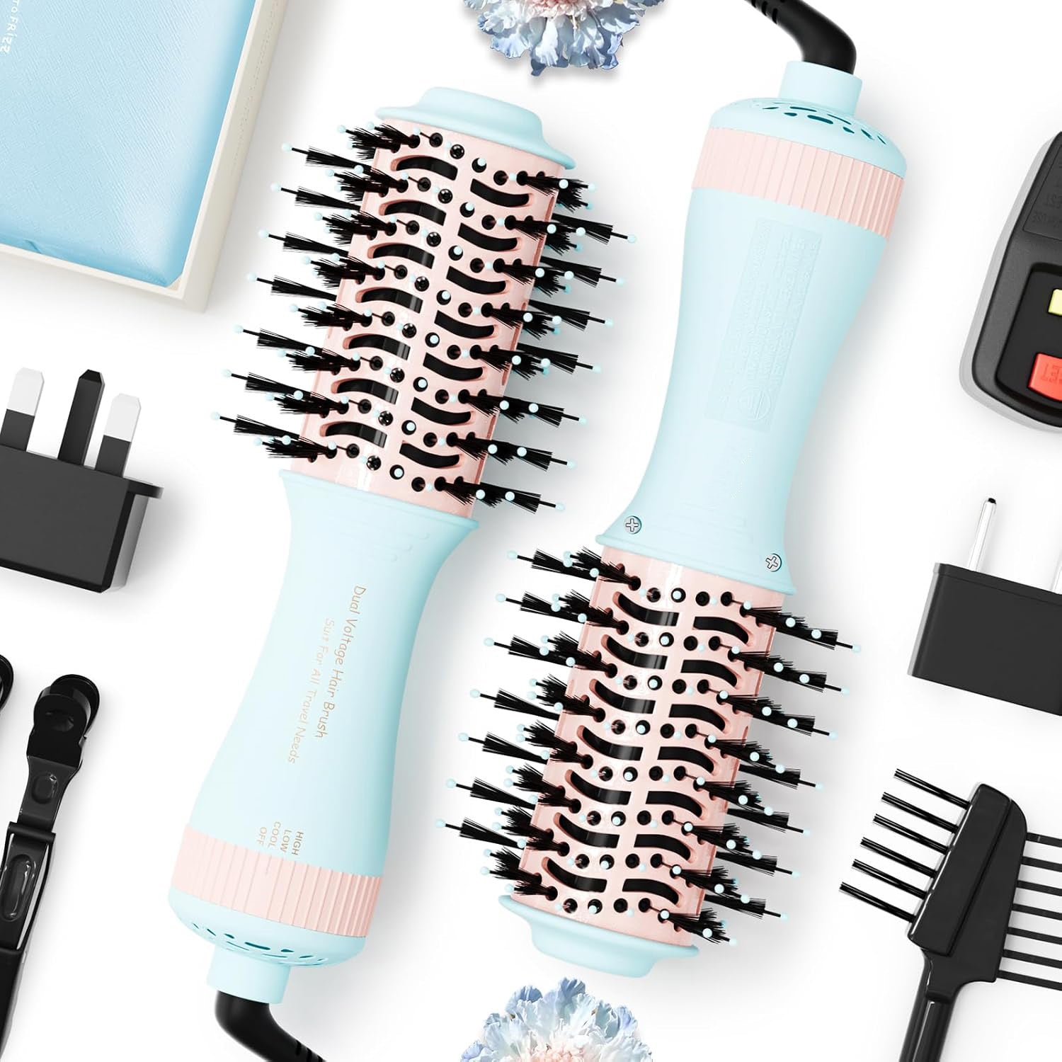 Travel Dual Voltage Hair Dryer Brush 4-in-1 – Portable Mini Hot Air Blow Dryer