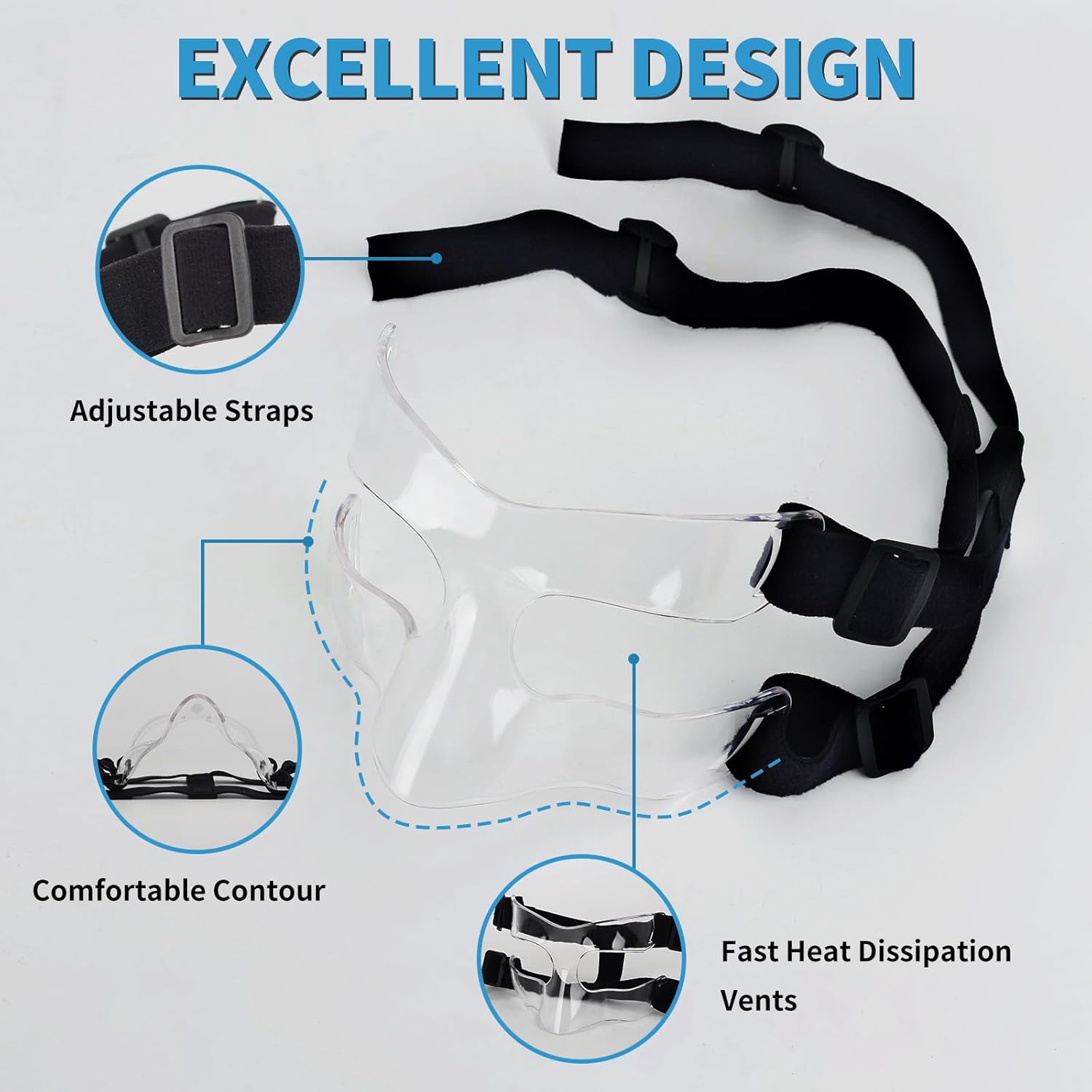 Nasal bone protector, padded and adjustable sports mask