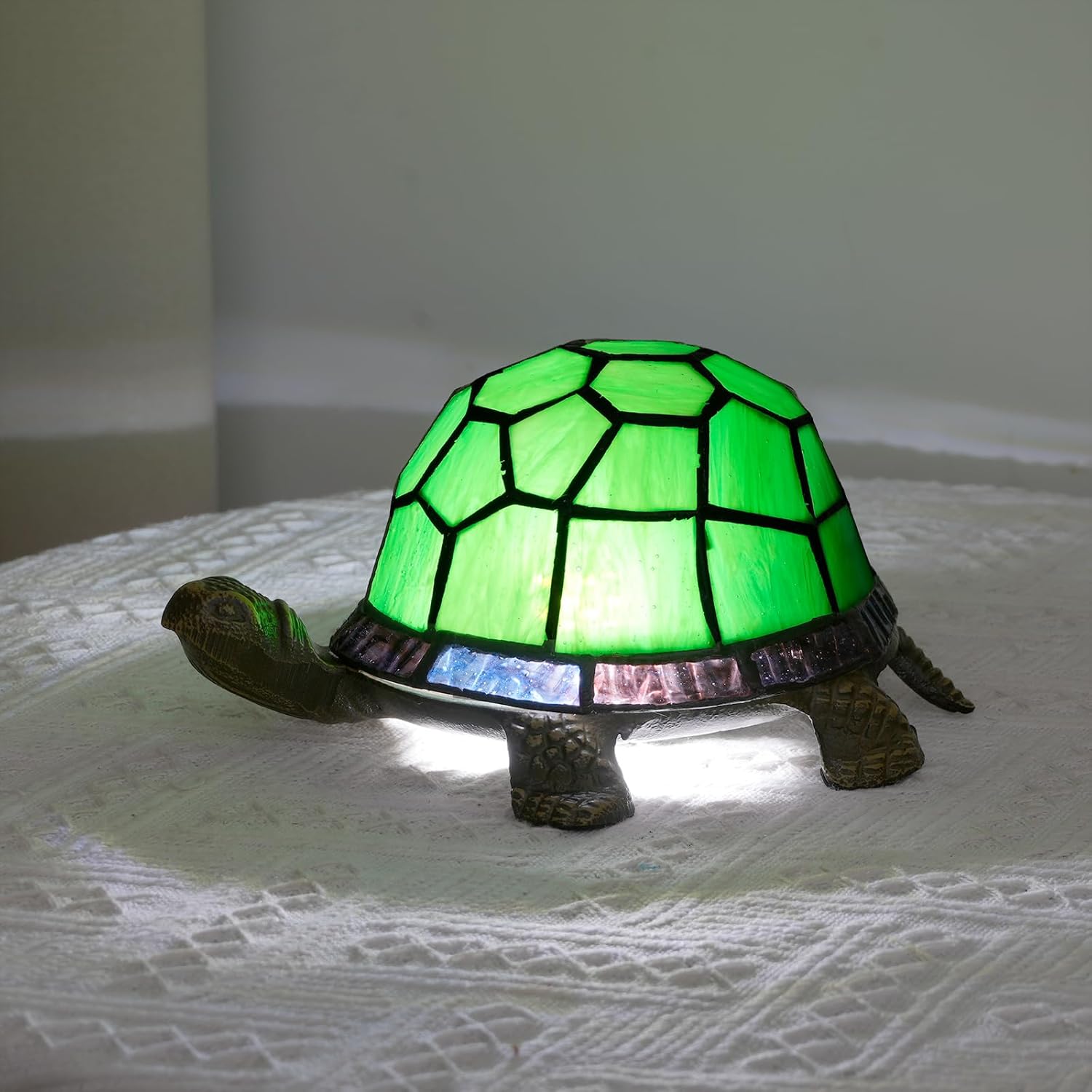 Stained Glass Turtle Table Lamp – Green | Handcrafted
