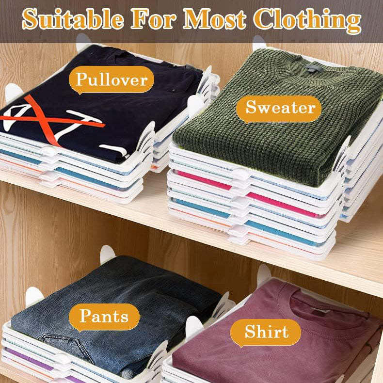 T-Shirt Organizer | Stackable Closet Organizer Rack, Shirt Folder, Easy Access, Durable, Set of 10