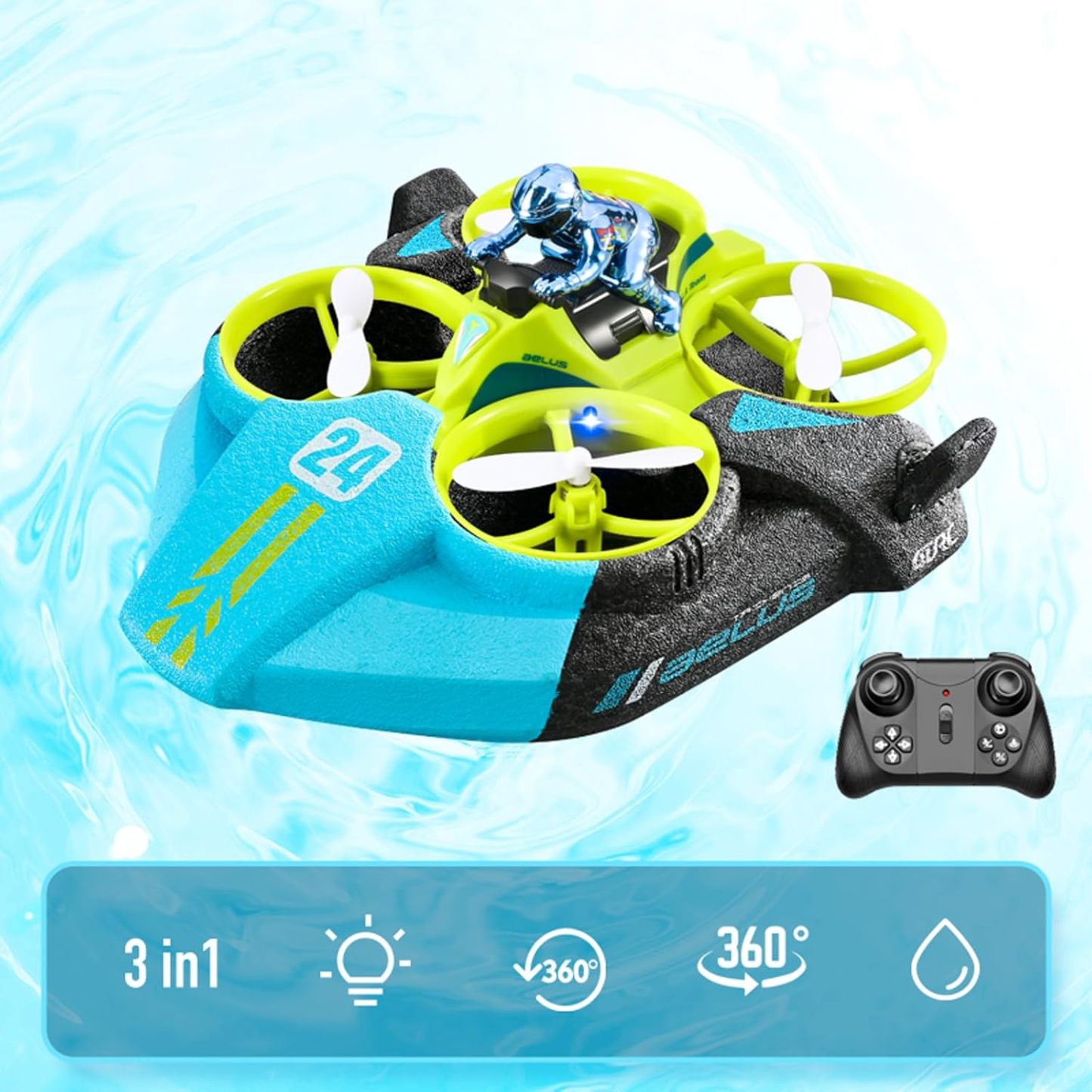 3-in-1 Remote-Controlled Hovercraft Drone Racer – Fly, Race, and Sail Across Land, Air