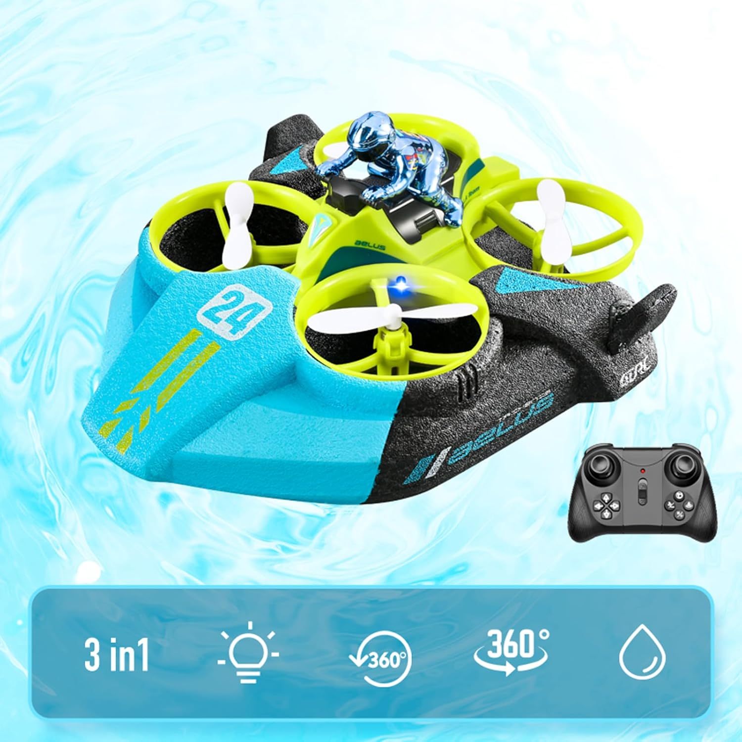 3-in-1 Remote-Controlled Hovercraft Drone Racer – Fly, Race, and Sail Across Land, Air