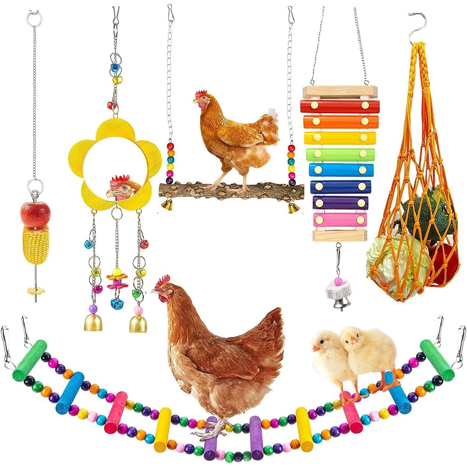 7-Piece Chicken Coop Hanging Toy Set